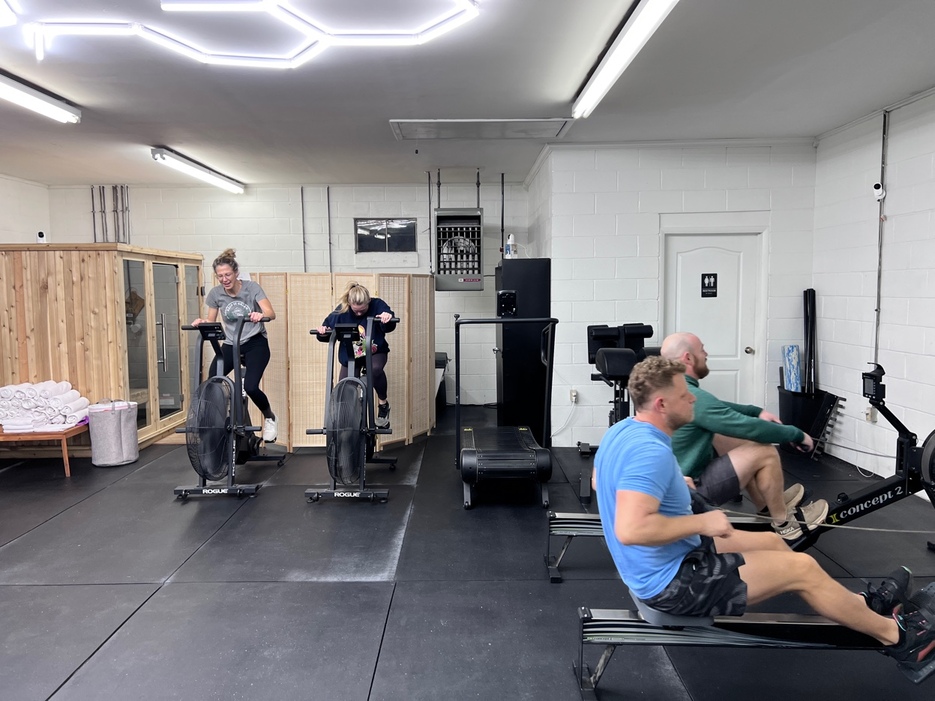 Cardio — bikes and rowers